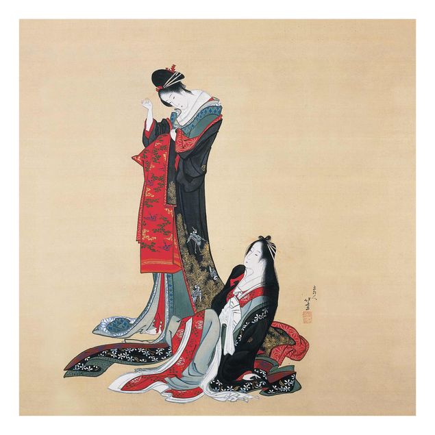 Glasschilderijen Katsushika Hokusai - Two Courtesans