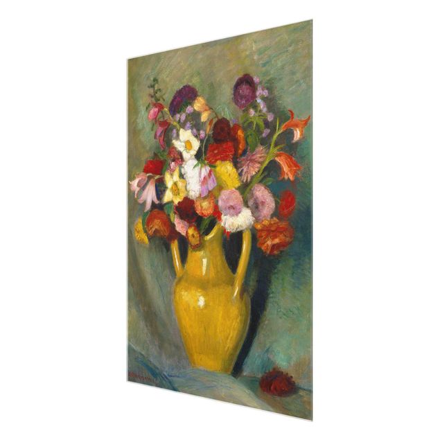 Glasschilderijen Otto Modersohn - Colourful Bouquet in Yellow Clay Jug