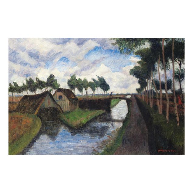 Glasschilderijen Otto Modersohn - The Rautendorf Canal with Boat House near Worpswede