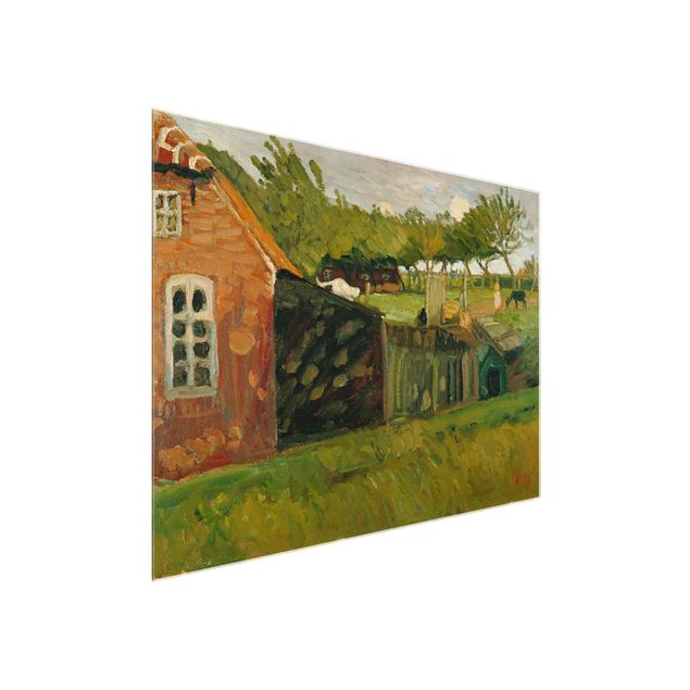 Glasschilderijen Otto Modersohn - Red House With Stables