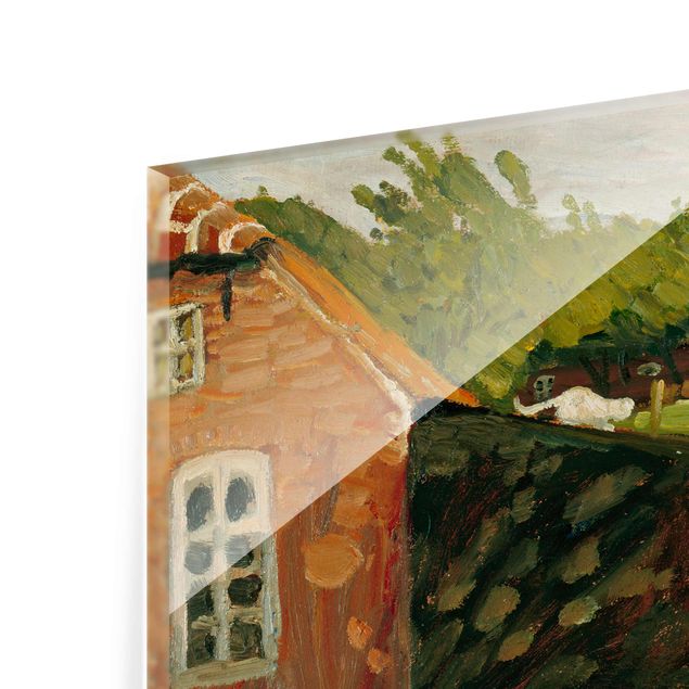 Glasschilderijen Otto Modersohn - Red House With Stables