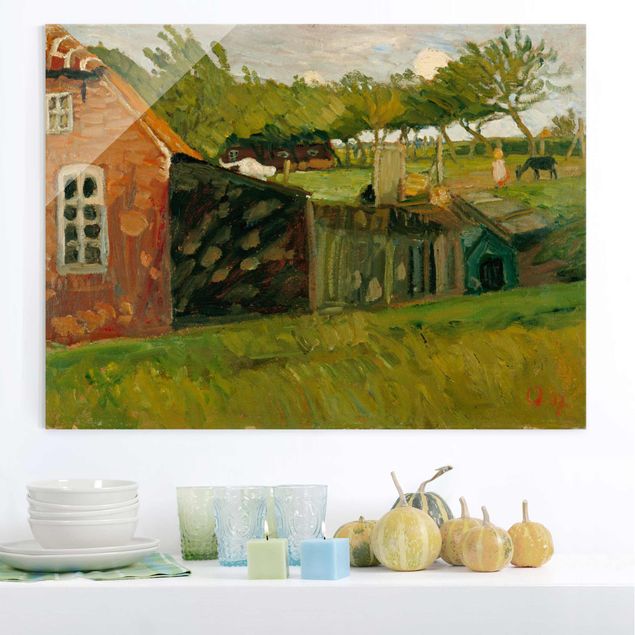 Glas Magnettafel Otto Modersohn - Red House With Stables