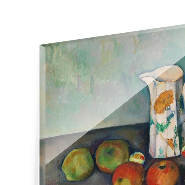 Glasschilderijen Paul Cézanne - Still Life With Milk Jug And Fruit