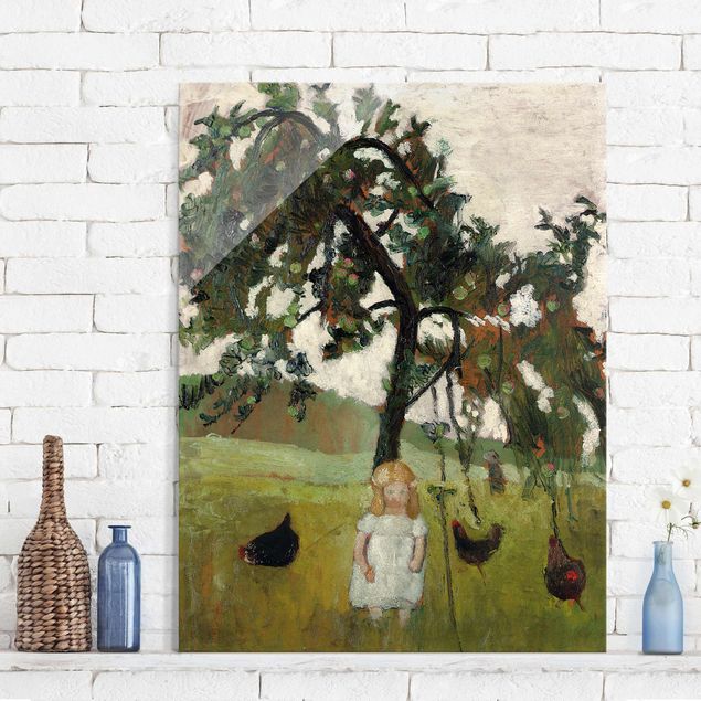 Glas Magnettafel Paula Modersohn-Becker - Elsbeth with Chickens under Apple Tree