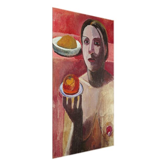 Glasschilderijen Paula Modersohn-Becker - Semi-nude Italian Woman with Plate