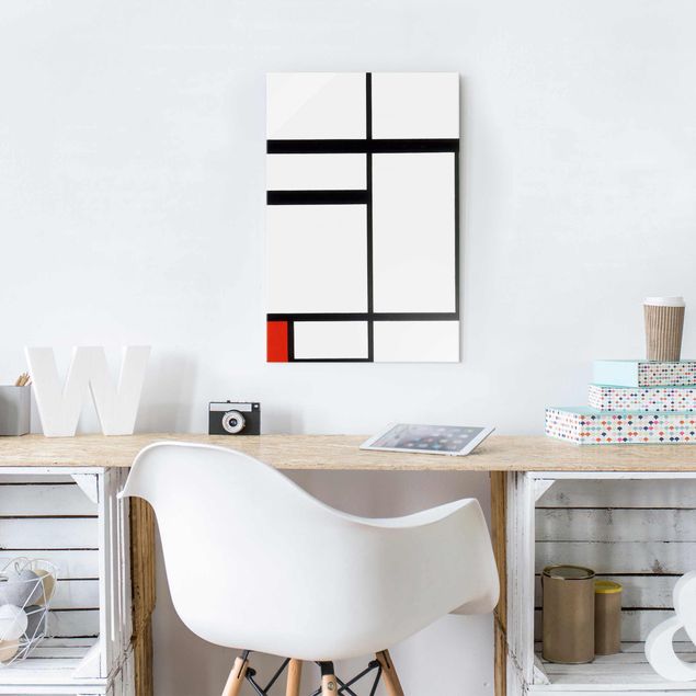 Glasschilderijen Piet Mondrian - Composition with Red, Black and White