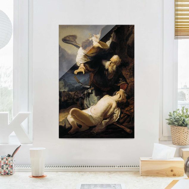Glasschilderijen Rembrandt van Rijn - The Angel prevents the Sacrifice of Isaac