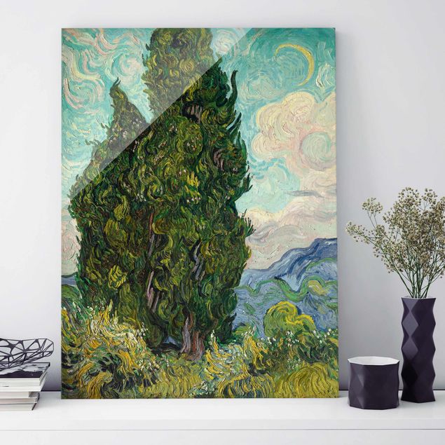 Glas Magnetboard Vincent van Gogh - Cypresses