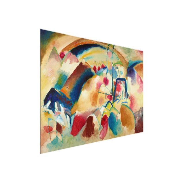 Glasschilderijen Wassily Kandinsky - Landscape With Church (Landscape With Red Spotsi)