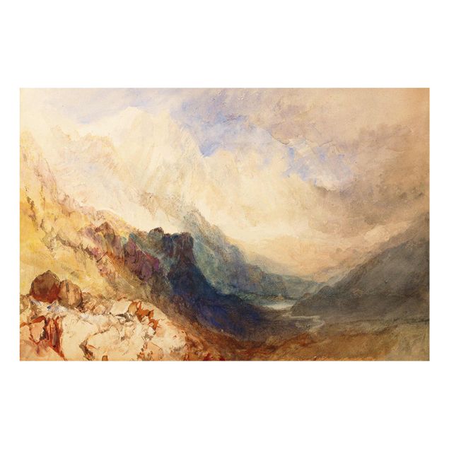 Glasschilderijen William Turner - View along an Alpine Valley, possibly the Val d'Aosta