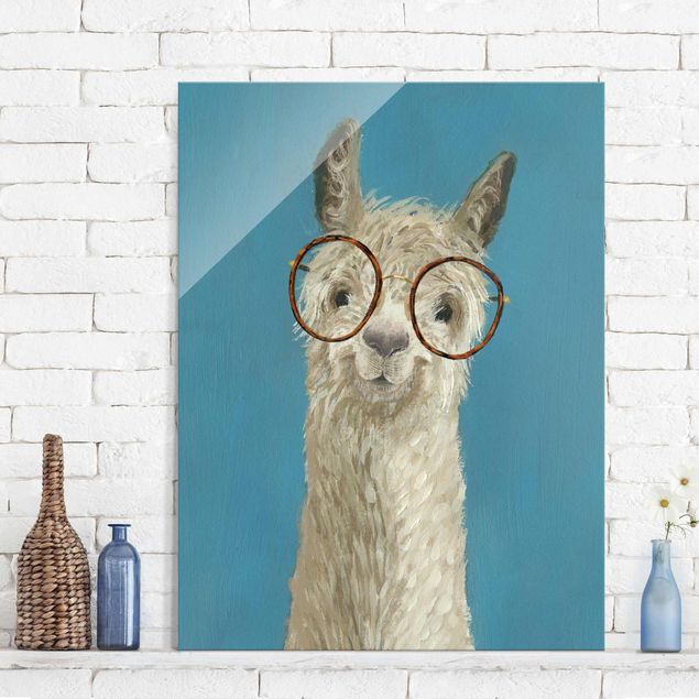 Glasschilderijen Lama With Glasses I