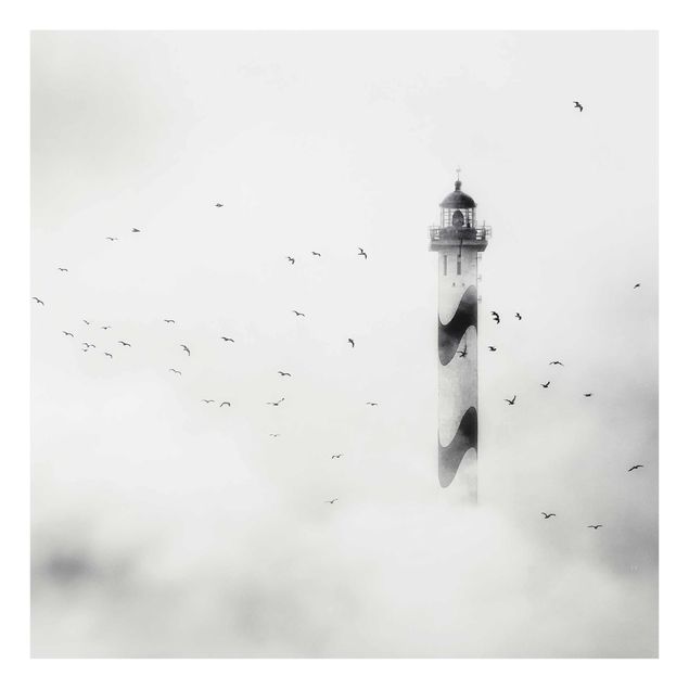Glasschilderijen Lighthouse In The Fog