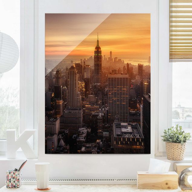 Glas Magnettafel Manhattan Skyline Evening