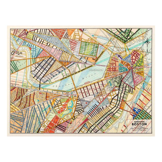 Glasschilderijen Modern Map Of Boston