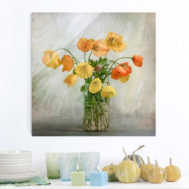 Glasschilderijen Poppies in a Vase