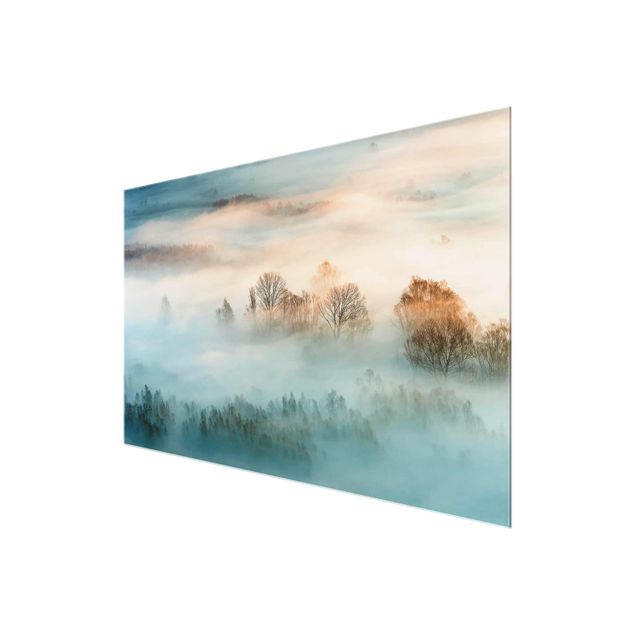 Glasschilderijen Fog At Sunrise
