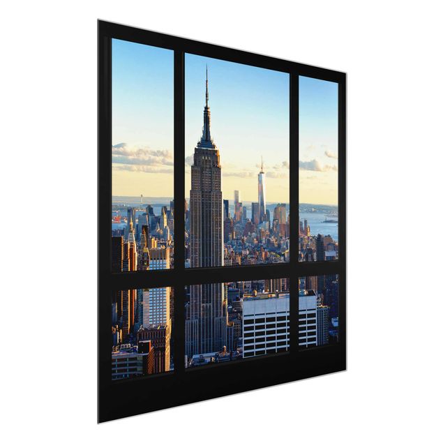 Glasschilderijen New York Window View Of The Empire State Building