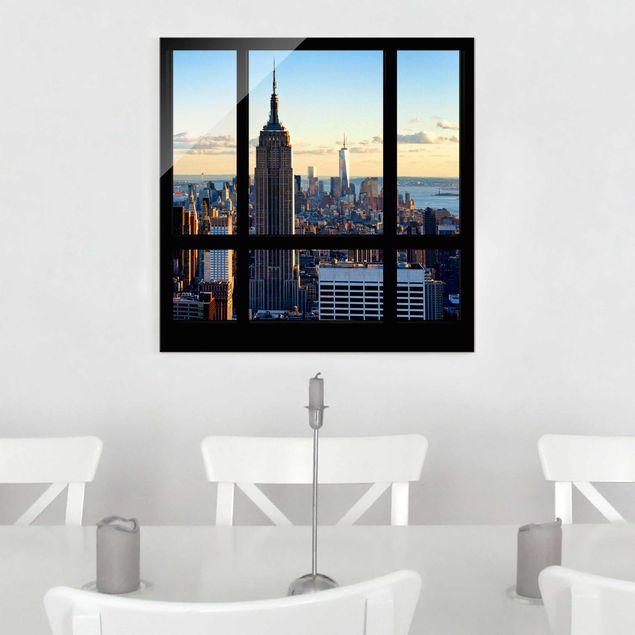 Glas Magnettafel New York Window View Of The Empire State Building