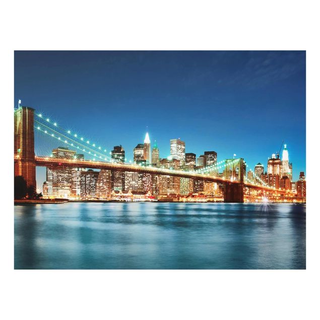 Glasschilderijen Nighttime Manhattan Bridge