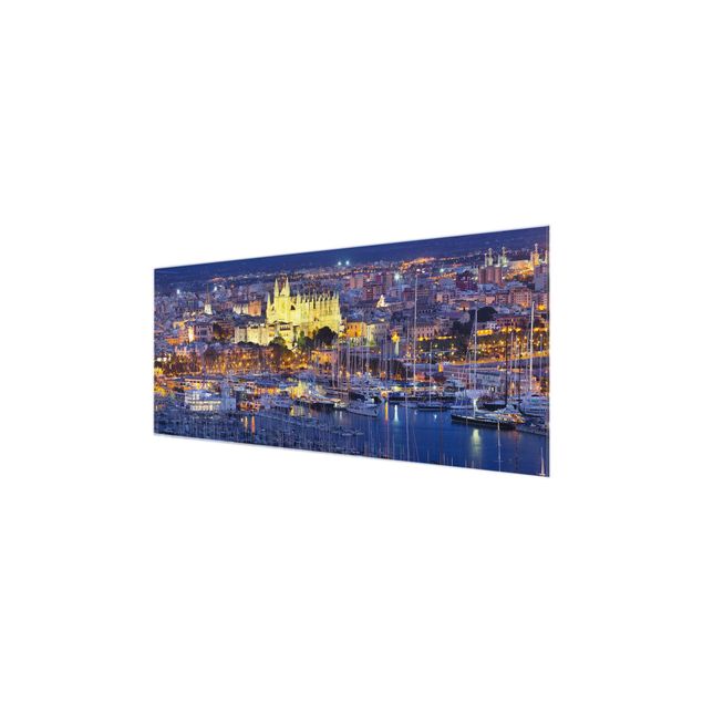 Glasschilderijen Palma De Mallorca City Skyline And Harbor