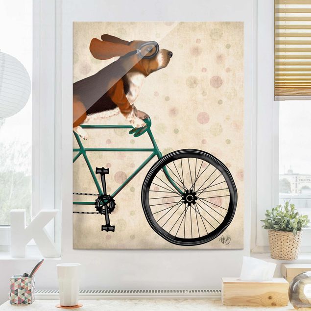 Glasschilderijen Cycling - Basset On Bike