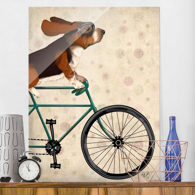 Glas Magnetboard Cycling - Basset On Bike