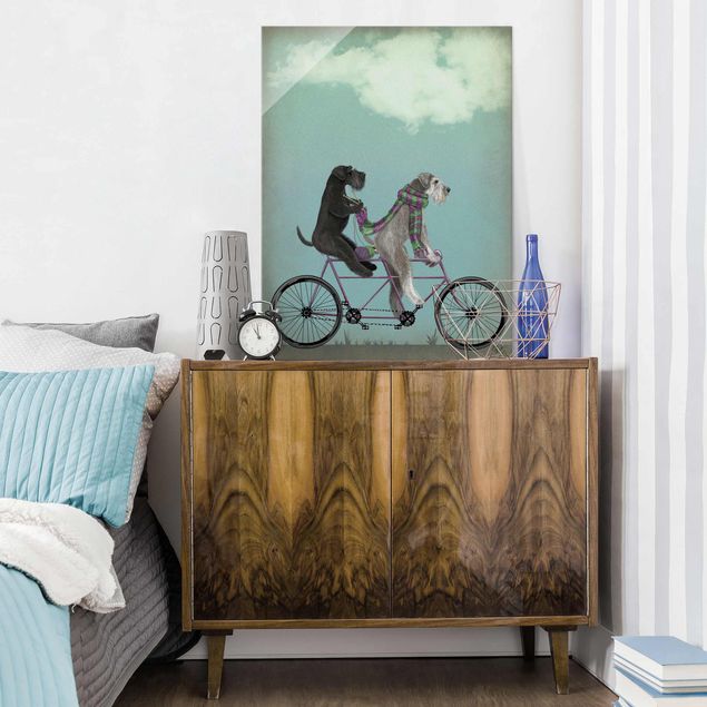Glasschilderijen Cycling - Schnauzer Tandem
