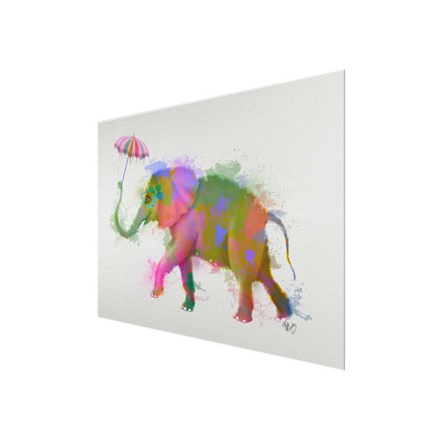 Glasschilderijen Rainbow Splash Elephant