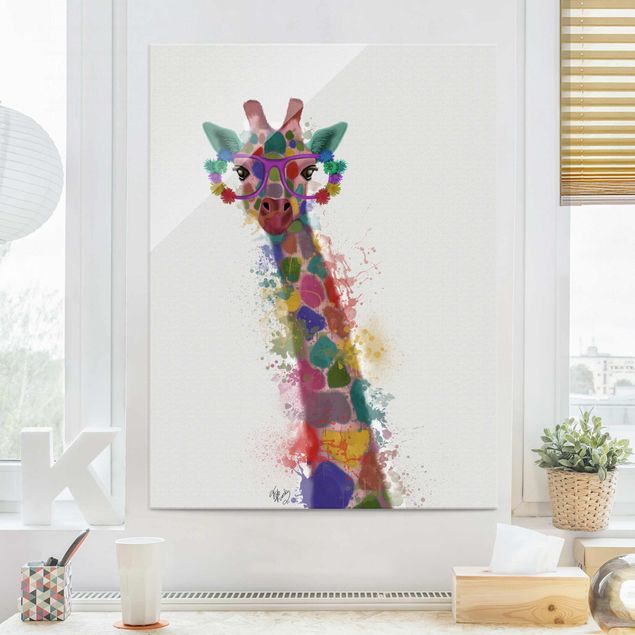 Glasschilderijen Rainbow Splash Giraffe