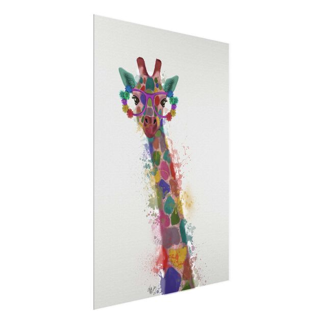 Glasschilderijen Rainbow Splash Giraffe