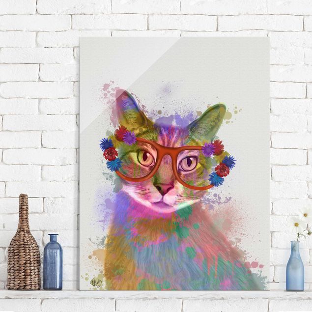 Glas Magnetboard Rainbow Splash Cat