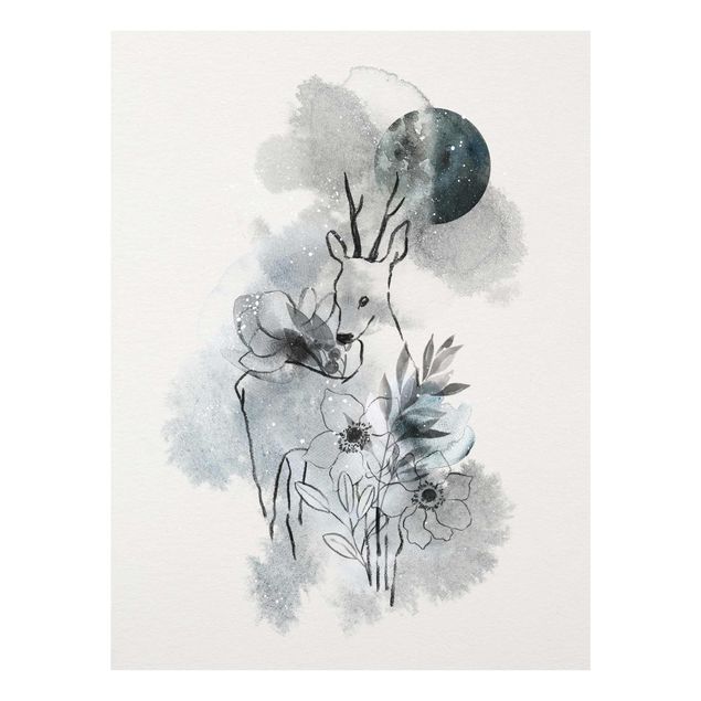 Glasschilderijen Deer And Moon