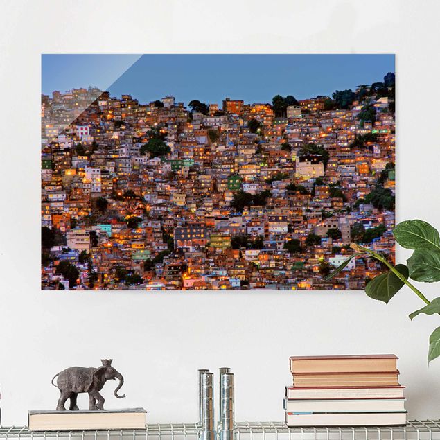 Magnettafel Glas Rio De Janeiro Favela Sunset