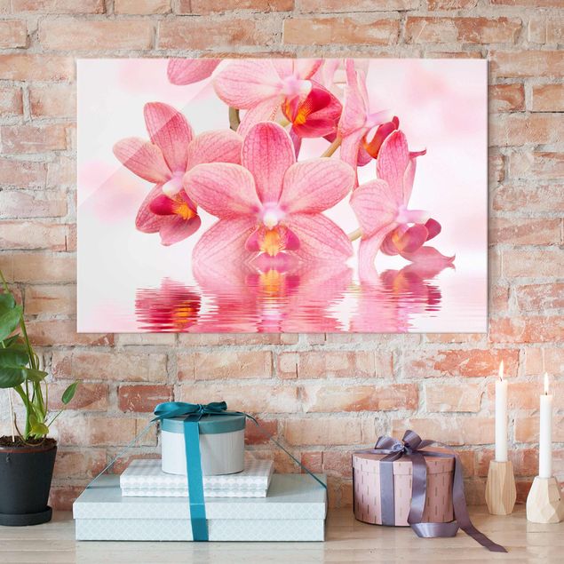 Glas Magnetboard Light Pink Orchid On Water