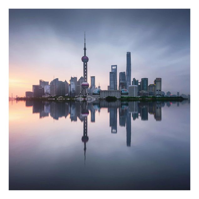 Glasschilderijen Shanghai Skyline Morning Mood
