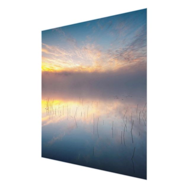 Glasschilderijen Sunrise Swedish Lake