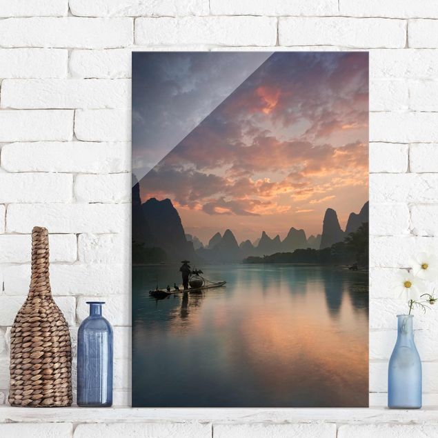 Glas Magnettafel Sunrise Over Chinese River