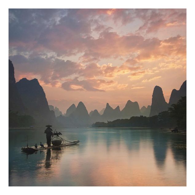 Glasschilderijen Sunrise Over Chinese River