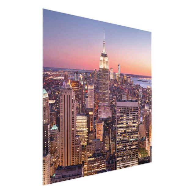 Glasschilderijen Sunset Manhattan New York City