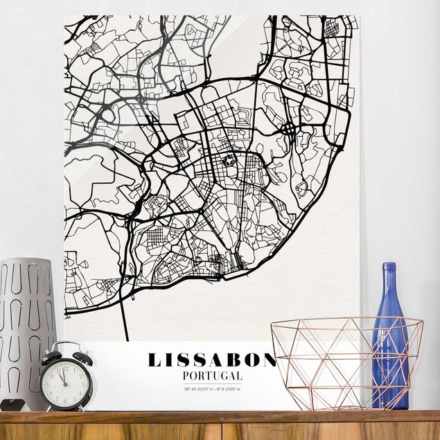 Glas Magnetboard Lisbon City Map - Classic