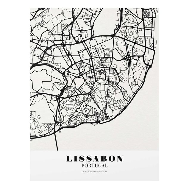 Glasschilderijen Lisbon City Map - Classic