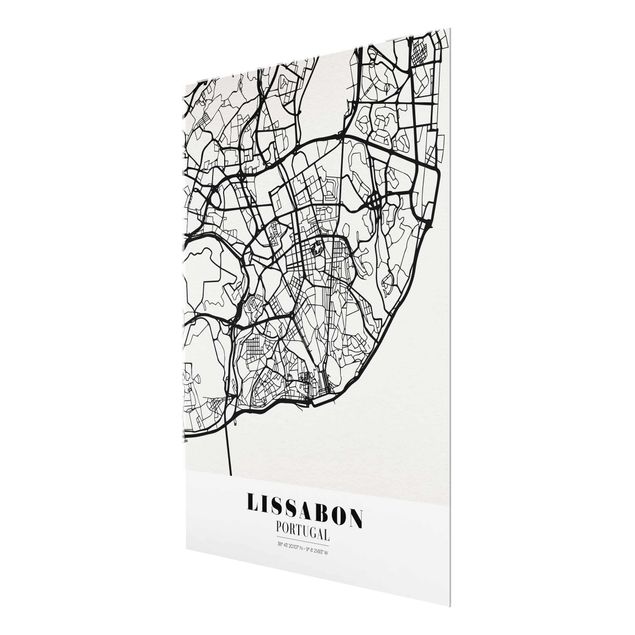 Glasschilderijen Lisbon City Map - Classic