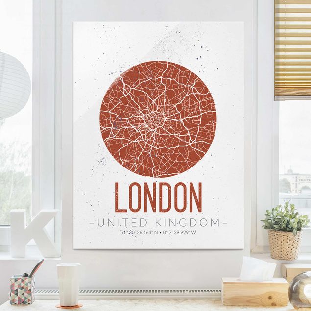 Magnettafel Glas City Map London - Retro