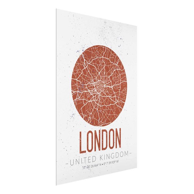 Glasschilderijen City Map London - Retro