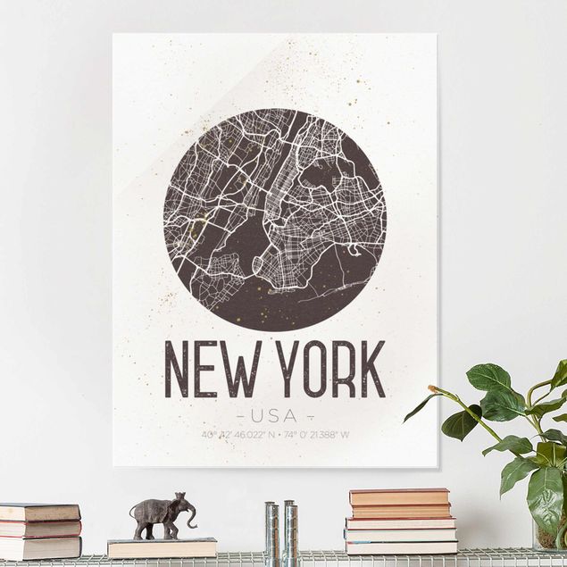 Glas Magnetboard New York City Map - Retro
