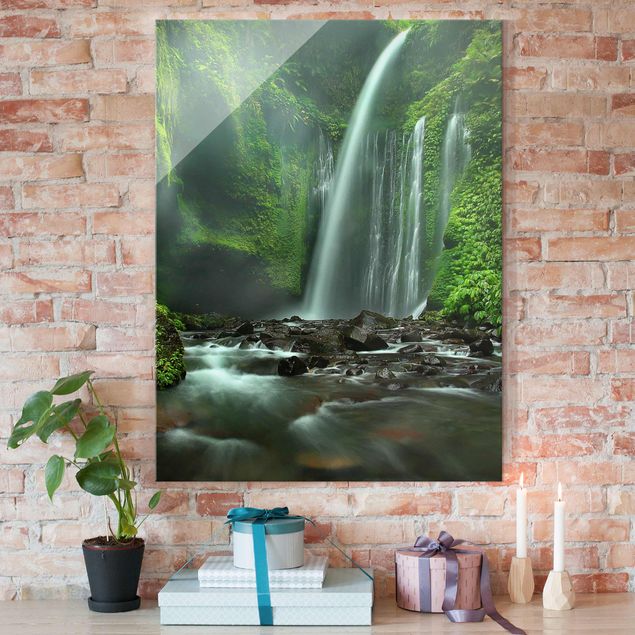 Glas Magnetboard Tropical Waterfall