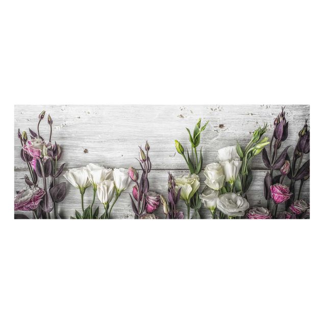 Glasschilderijen Tulip Rose Shabby Wood Look