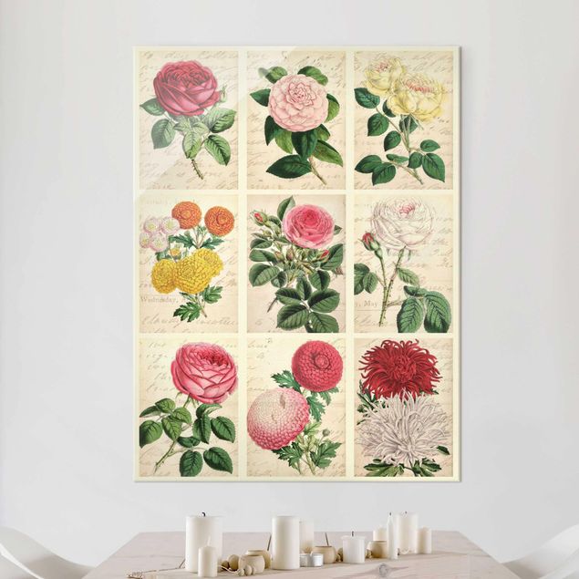 Magnettafel Glas Vintage Floral Collage