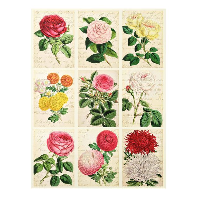 Glasschilderijen Vintage Floral Collage