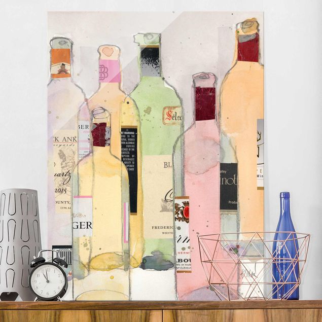 Glas Magnettafel Wine Bottles In Watercolour I
